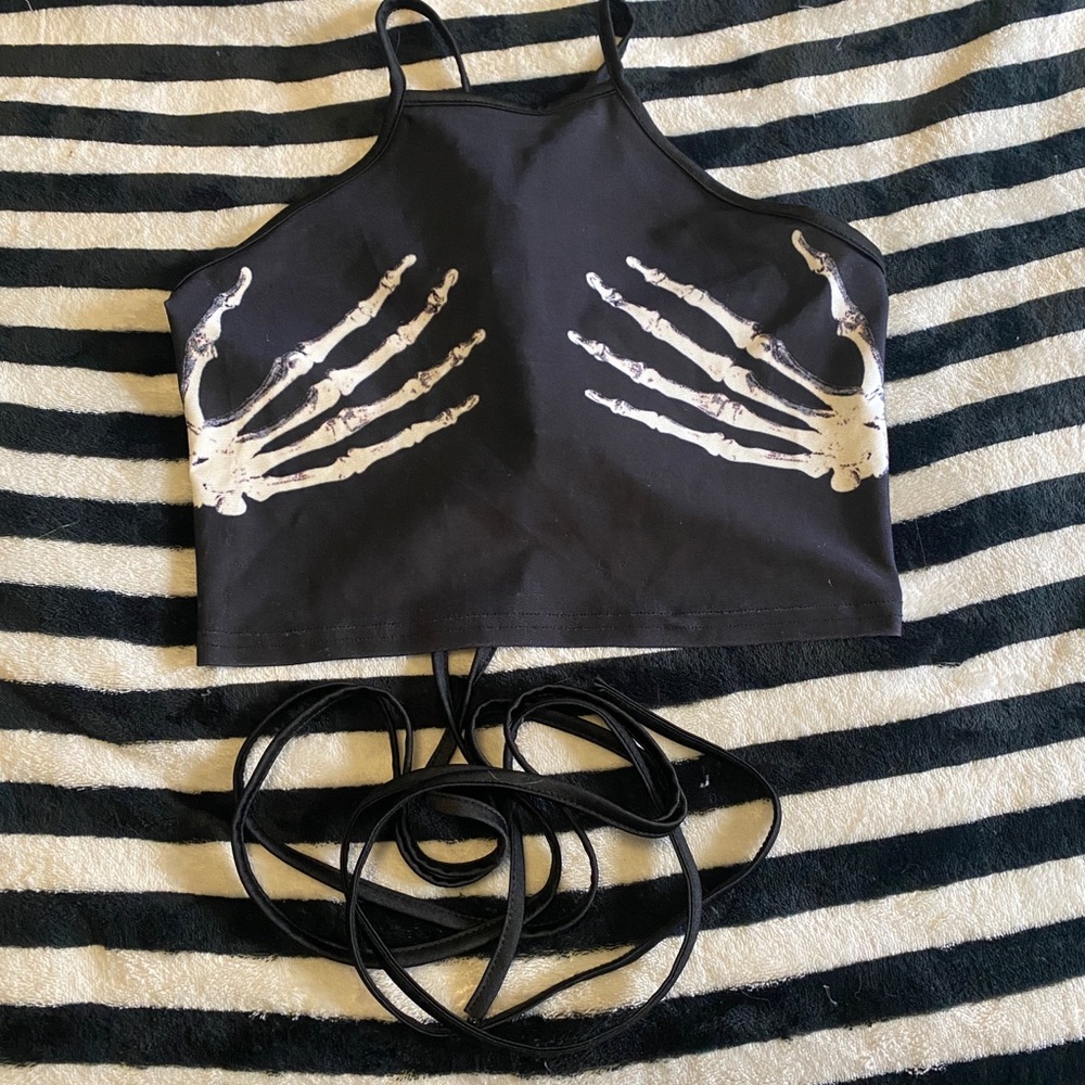 Skeleton Hand Wrap Tie Crop Top